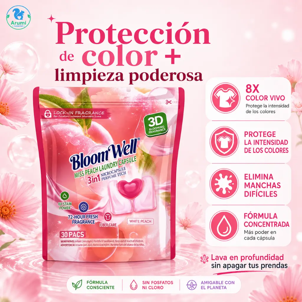BloomWell-8X Sweet Peach 3 in 1-30 laundry Pods- Pink.webp