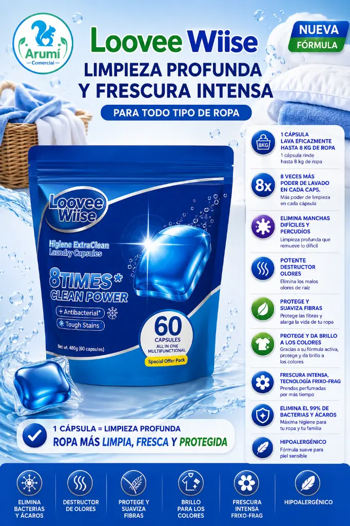 Loovee wiise All in one-60 Capsulas de lavado concentrado 8X- Fresh Lavander.webp