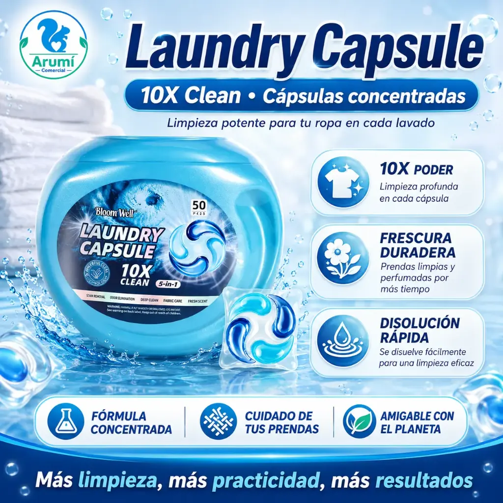 Bloom Well Storm 10X, Limpieza Profunda 5in1, 50 EcoCaps Ocean Mirage