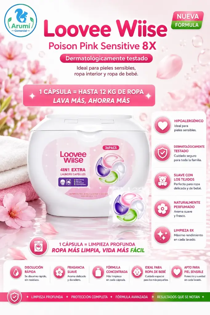 Loovee wiise 8X ,4in1, 36 EcoCaps, Fragancia Poison Pink