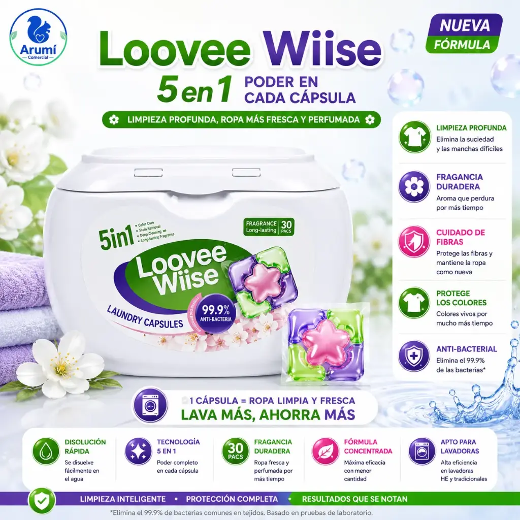 Loovee wiise 8X, 5 in 1,  30 EcoCaps Fragancia Forest flowers