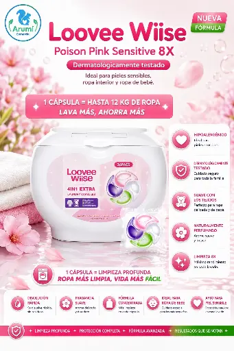 [Pink & Poison] Loovee wiise 8X ,4in1, 36 EcoCaps, Fragancia Poison Pink