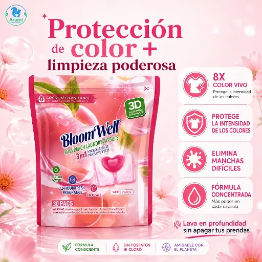 [Sweet Peach Sensitive] Bloom Well 8X  3 in 1, 30 Ecocaps, Fragancia Sweet Peach